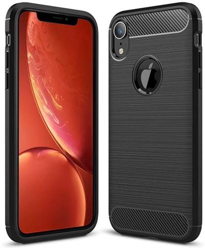 CoolGadget Premium Carbon Handyhülle TPU für iPhone XR, stoßfest, Kratzfest, rutschfest, Anti-Fingerprint, schwarz