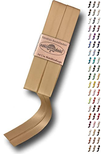 Sandras-Bastelladen Schrägband/Einfassband Satin gefalzt 2m x 20mm 876-Haselnuss Braun