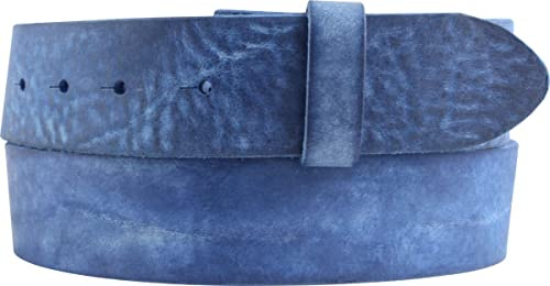 BELTINGER Gürtel aus weichem Vollrindleder Used-Look ohne Schnalle 4 cm | Jeans-Gürtel Damen Herren 40mm | Vintage-Look | Blau 120cm