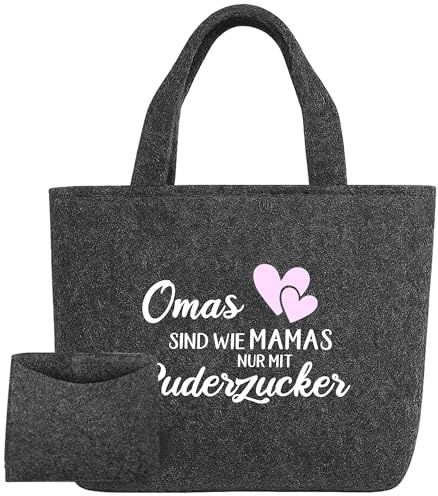 AMBERGER DESIGN by A&M Osterhage amd Filztasche Omas sind wie Mamas nur mit Puderzucker herausnehmbarer Innentasche | Namensdruck personalisierte Herzen Großes Modell