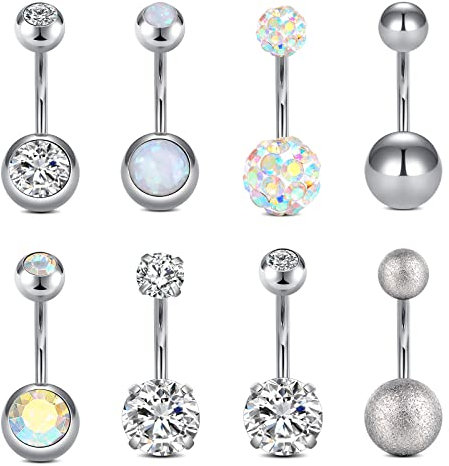 Incaton 8stk 14 Gauge Bauchnabelpiercing Nabelpiercing Ring Banane Piercing mit Kristall Kugeln Piercing Schmuck Set aus Chirurgenstahl