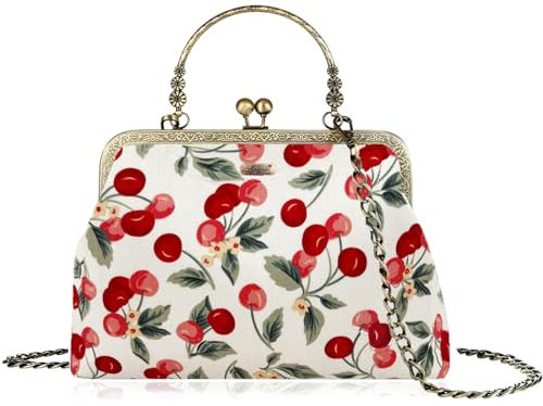 Abuyall Floral Top-Griff Handtasche, Kiss Lock Abendtasche für Frauen, Vintage Handtasche…, Weiße Spitze