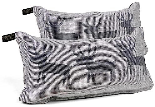 Jokipiin Premium Saunakissen 40 x 22 cm - 100% Made in Finland - Reisekissen Ökotex Leinen Baumwolle Sauna Kissen Kopfstütze Wellness Nackenstütze Lieblingskissen Kopfstütze (2x Die 3 Rentiere)