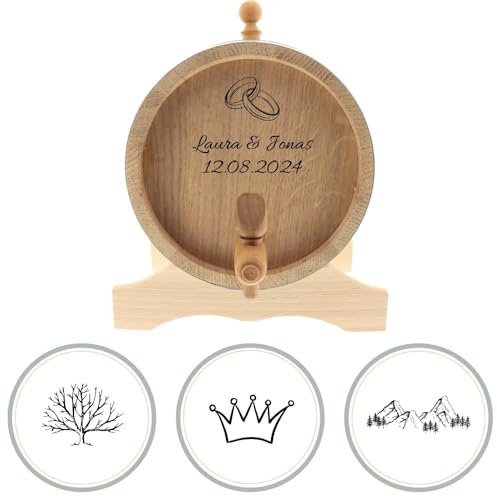 HOFMEISTER® 2 Liter Eichenfass Gravur personalisiert - individuelles Geschenk mit Gravur von Name & Motiv - personalisierte Geschenke Holzfass für Wein, Whisky & Schnaps, Stopfen, Fass & Bock, 23,5 cm