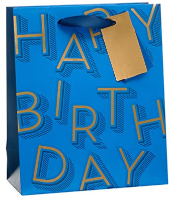 UK Greetings | Medium Gift Bag for Him/Friend | Blue Design | Party Bags for Presents | For All Occasions | Thank you, Birthday, Congralutations | 19 x 23 x 8.9 cm