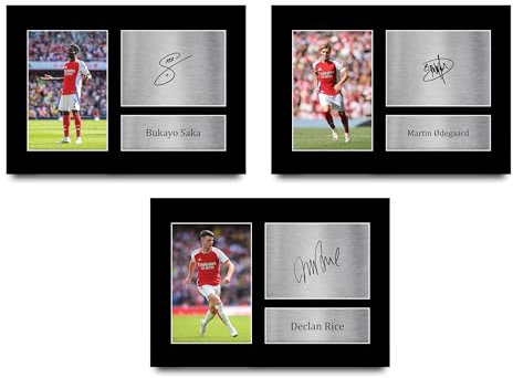 HWC Trading Saka, Rice & Odegaard Arsenal Gifts Printed Signed Autograph Pictures for Football Fans and Supporters - A4