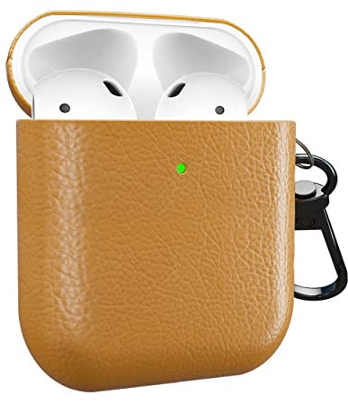 MyGadget Estuche para Apple Airpods 1ª | 2ª Generación - Funda de Cuero Sintético para Auricolares - Case Anti arañazos - Carcasa Robusta - Marrón Claro