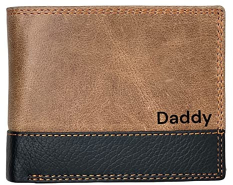 MORUCHA Personalisierte RFID-blockierende Geldbörse für Männer – Used-Look Hunter Leder Münzfach Geldbörse mit 8 Kartenfächern und mehr – Herren-Geschenk für besondere Anlässe, Hellbraun / Schwarz,