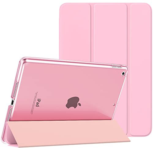 MoKo Cover per Nuovo iPad 9 2021 / iPad 8 2020 / iPad 7 2019, iPad 10.2 Case Ultra Sottile Leggero Custodia in Tri-fold Auto Sveglia/Sonno con Retro Semi-trasparente Rigido, Fiore Rosa