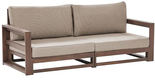 Beliani Lounge Ecksofa Akazienholz dunkler Holzfarbton 2-Sitzer Auflagen Taupe Timor II