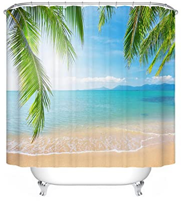 WSSLJK Rideau de douche en textile - 120 x 200 cm, 180 x 200 cm, 180 x 180 cm, motif de plage - Étanche - Décorez votre salle de bain (120 x 200 cm, 4)