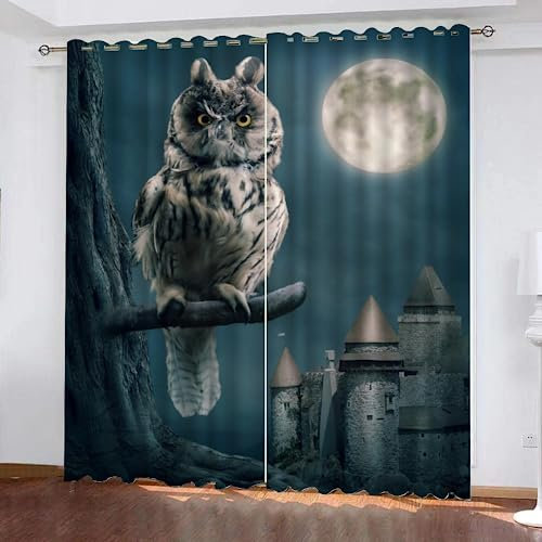 GIOVIA 3D Eule Vorhänge Abdunkelnde mit ösen 2 Stücks Gardinen Blickdicht Verdunkelungs Schlossmond Kälteschutz Scheibengardinen für Junge Mädchen Schlafzimmer B 234 X H 183 cm