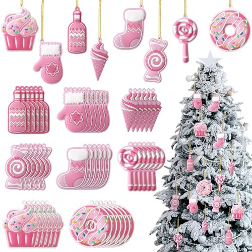 Panelee 48 Pcs Christmas Tree Ornaments PVC Xmas Candy Cane Lollipop Ornament Christmas Hanging Decors Birthday Party Decoration Crafts for Holiday Xmas Tree Party (Cute Style)