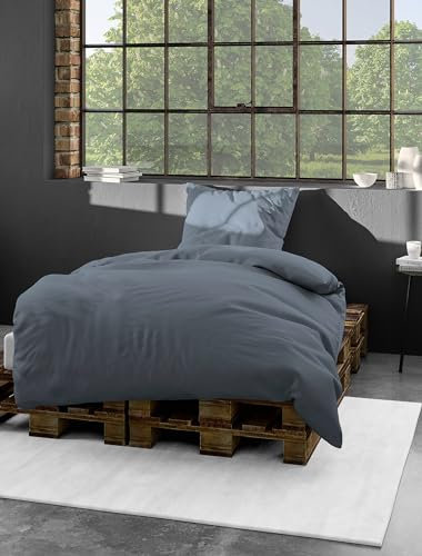 Bierbaum Bettwäsche 3899, Mako-Satin, 100% Baumwolle, Designed in Germany, Jeans 21, 240 x 220 + 2X 40 x 80 cm