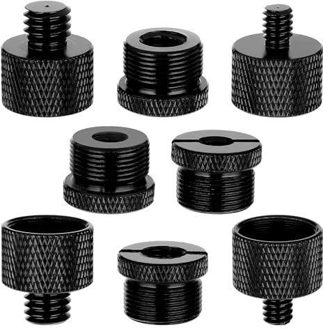 Prasacco 8 adaptadores de soporte de micrófono, 5/8 hembra a 3/8 macho 3/8 hembra a 5/8 macho 5/8 hembra a 1/4 macho 1/4 hembra a 5/8 macho rosca de tornillo para soporte de micrófono en trípode de