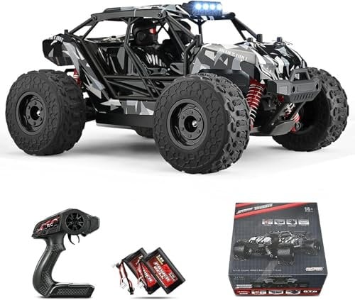 Ferngesteuertes Auto, 2,4 GHz 1:18 Proportional 4WD 50+ km/h Hobby Offroad Monster RC Truck, RC Crawler mit LED Licht, 2 Batterien