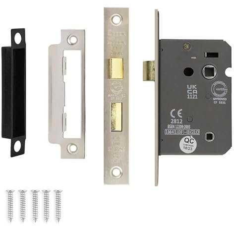 Decoranddecor Bathroom Mortice Lock - 2.5inch / 64mm - Satin Nickel - Fire Rated - UKCA & CE Approved