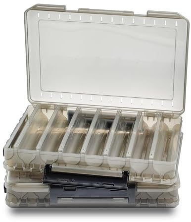 Fishing Tackle Boxes Lure Organizer: 2 Packs Hard Bait Storage Box - Double Sided Fishing Lure Case with 14 Compartments Container (Grey, L)