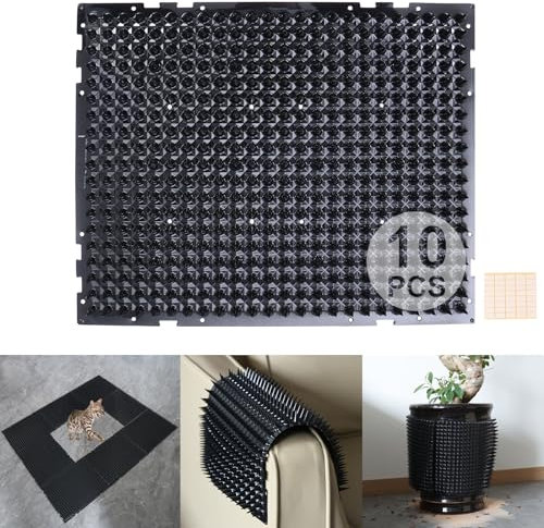 YITESHI 10 Packs Scat Mat for Cats, 13X16 inches Pet Deterrent Spikes, Indoor Outdoor Humane Cat Repellent Fence (Black)