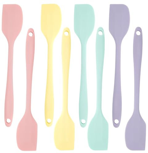 Realand 8 espátulas de silicona de 21,5 cm de goma, resistentes al calor, antiadherentes, pequeñas espátulas de silicona para hornear, juego de mini espátulas para hornear pasteles y crema (color