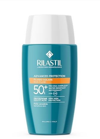 Rilastil Sun System Advanced Protection Liquide Solaire Visage SPF50 Ecologique avec Pro DNA Complexe Waterproof Peaux Sensibles 50 ml