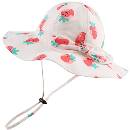 Pesaat Baby Sonnenhut Mädchen Sommermützen UV-Schutz mit Schleife Kinder Sommerhut Baby Mädchen Mütze Sommer (Erdbeere, 0-3Monate)