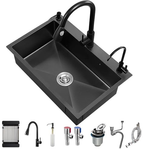 LaYiQimn Fregadero de Cocina Fregadero de Cocina Fregadero Empotrado bajo encimera de Acero Inoxidable, Fregadero de Cocina de un Solo tazón con escurridor