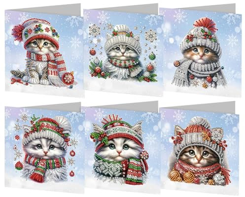 Generish Weihnachtskarten Set,Diamond Painting Weihnachtskarten,6er Set Grußkarten Weihnachten, Klappkarten Frohe Weihnachten mit Umschlägen,Merry Christmas Geschenk Weihnachtsgrüße Dankeschön Karte