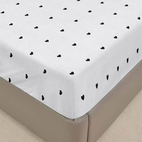 Chickwin Spannbetttuch Druck Spannbetttuch Boxspringbett, Weiche Bequem Spannbettlaken Matratzenschoner für Bettw Sche, Steghöhe bis 30cm (160x200 cm,Weißes Herz)