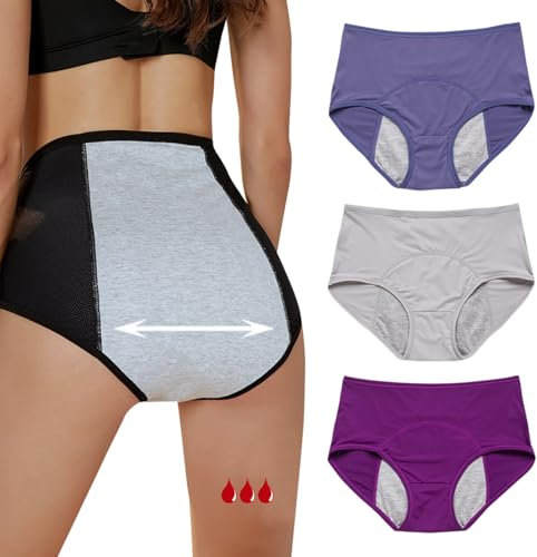 Necalisi Damen Unterwäsche Postpartum Slips Mischfarbe-5 30 ML Saugfähige Menstruationsunterwäsche, Auslaufsichere Periodenunterwäsche für Periode, Postpartum String Frauen 3 pcs L