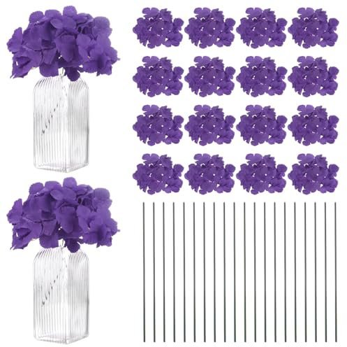M METERXITY 40-Pack Silk Hydrangea Flowers, Artificial Flowers Heads with 40pcs Stems, Full Hydrangea Flowers for Home Decor/Wedding/Christmas/DIY/Party/Garden [Dark Purple]
