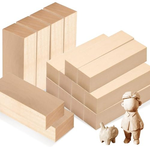 Basswood Carving Blocks, 16 PCS Craft Carving Wood, 2 Size Unfinished Wooden Block Set Smooth Whittlers Wood