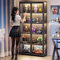 EFGETD Curio Display Cabinet with Acrylic Double Doors with Lights, Display Cabinet Corner with Lock for Collectibles, Transparent Figures Display Case Floor Standing Showcase(Black,6 Floor 80cm)