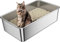 Edelstahl Katzenklo, Große Katzentoilette, XXL (60x40x15cm) Katzentoilette Edelstahl Offen, Metall Katzenklo für Katzen Aller Größen, Antihaftbeschichtet, Geruchsfrei, Rostfrei, Leicht zu Reinigen