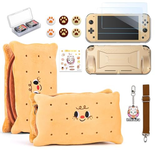 innoAura Funda para Switch Lite,Paquete de Accesorios 14 en 1 para Switch Lite con Estuche de Transporte Switch Lite,Protector de Pantalla Switch Lite,Estuche para Juegos Switch(Galleta Marrón)