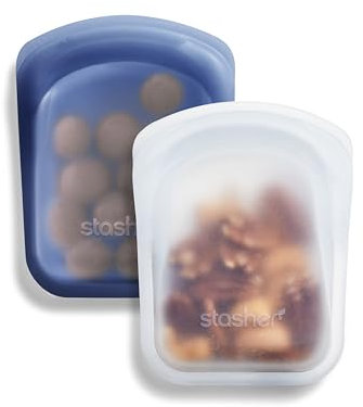 Stasher Premium Silicone Reusable Food Storage Pocket Bags, confezione da 2, Clear + Deep Ocean | Multi-Use Food Storage Bags, Lunch Bag, Travel Containers | BPA Free, Leak-free, Dishwasher Safe, 118