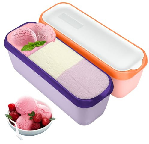 Set of 2 Ice Cream Containers for Ice Cream, 1.5 L, BPA-Free, Reusable Ice Cream Containers with Lid, Stackable Freezer Storage Containers, Freezer Containers for Yogurt, Ice Cream, Dessert, Sorbet