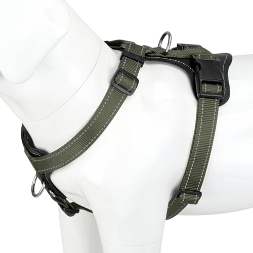 Plutus Pet No Pull Dog Harness with Leather Accents, Adjustable Reflective | Heavy Duty Nylon Pet Vest, for Training and Hiking, Front Clip, Easy Walk for Small Medium Large Dogs, Ranger Green, M