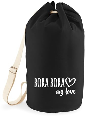 Huuraa Seesack Bora Bora my love 20 Liter Black Baumwolle Rucksack Geschenkidee
