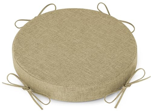 AddGrace Sitzkissen Rund mit Bändern für Barhocker 1 Stück 30x30cm Beige | Rutschfeste Stuhlkissen, Schaumstoff Sitzpolster, mit Abnehmbarer waschbarer Hülle, für Kneipen Restaurants offene Küchen