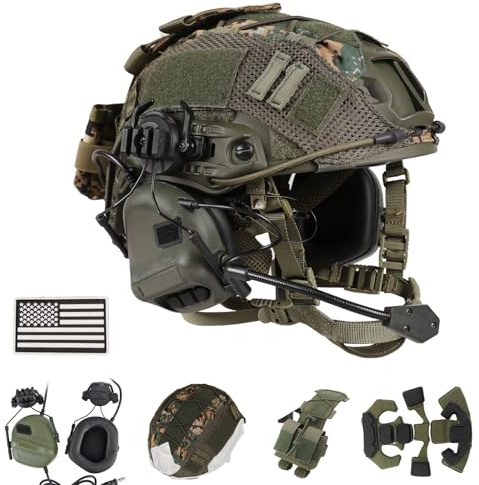 ClrfZebr Tactical Helmet with Headset,4in1 Upgraded Adjustable with Helmet Cover for Airsoft Cosplay Military Tactical Gear (Black)