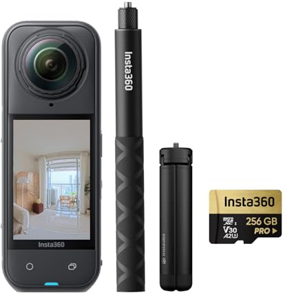 Insta360 X5 Pack Tour Virtuale - Foto HDR da 72MP, 1x Selfie Stick Invisibile + Treppiede, Batteria da 2400mAh.