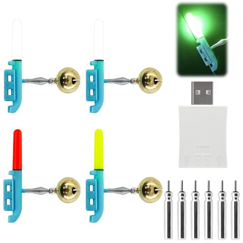 Knicklichter Angeln, Bissanzeiger Angeln mit Glocke, Angeln Alarm Glocke, Glow Sticks Fishing, Led Bissanzeiger Rutenspitze Wasserdicht Licht Sticks mit Ladegerät und Akku, Knicklicht Angelzubehör