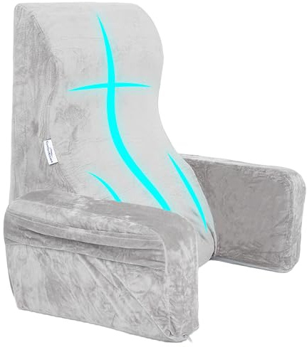 MKS Lesekissen für Bett & Sofa mit Armlehnen, Ergonomisches Rückenkissen aus Memory-Schaum mit abnehmbarem Bezug, Komfortable Rückenlehne zum Lesen, Fernsehen & Entspannen