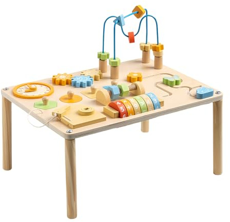 Filvczt Baby Play Table, Learning Table With Bead Maze, Wooden Activity Tables, With Educational And Skill Enhancing, 39.5x29.5x33cm, For Boys & Girls, Kids, Preschool, Nursery
