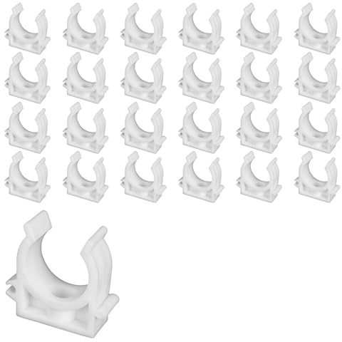 TONGIHS 25 pezzi Clip per tubi in plastica, per Cucina, Bagno, Bianco | Diametro interno 32mm,PVC,Resistente,con chiusura a scatto,Facile da installare,Fissaggio saldo, per Tubi flessibili