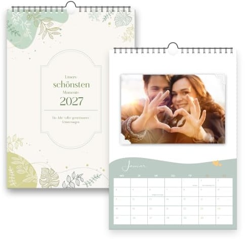 Fotokalender 2027 zum Selbergestalten A4 für eigene Fotos selber gestalten - DIY Bastelkalender mit Ringbindung - Inklusive Feiertagen & Geburtstagsplaner - Wandkalender - Personalisiertes Geschenk