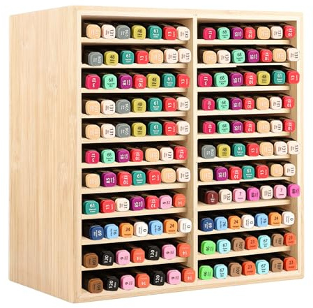 DAJAVE Bamboo Marker Pen Storage for 176 Markers - Bamboo Wooden Marker Pen Organiser Alcohol Markers Storage for Home Classroom Office Decor