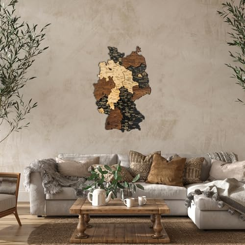 Holzkarte Deutschland 3D, Wanddekoration, Jubiläumsgeschenk, Wandkunst aus Holz