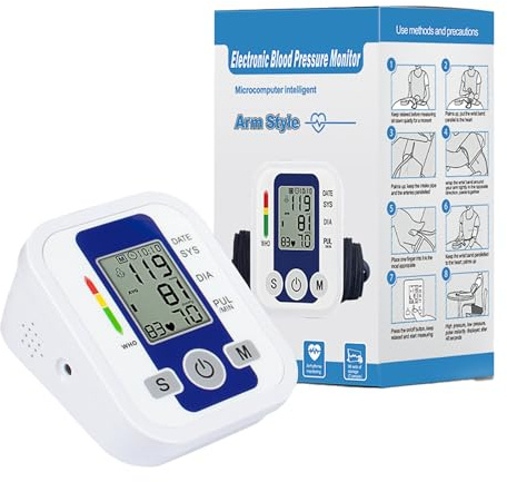 Accurate Upper Arm Blood Pressure Machine for Home Use - Voice Broadcast BP Monitor with Heart Rate Detection, Large Cuff 22-32cm, Dual User Memory 2x99, USB and Battery Powered